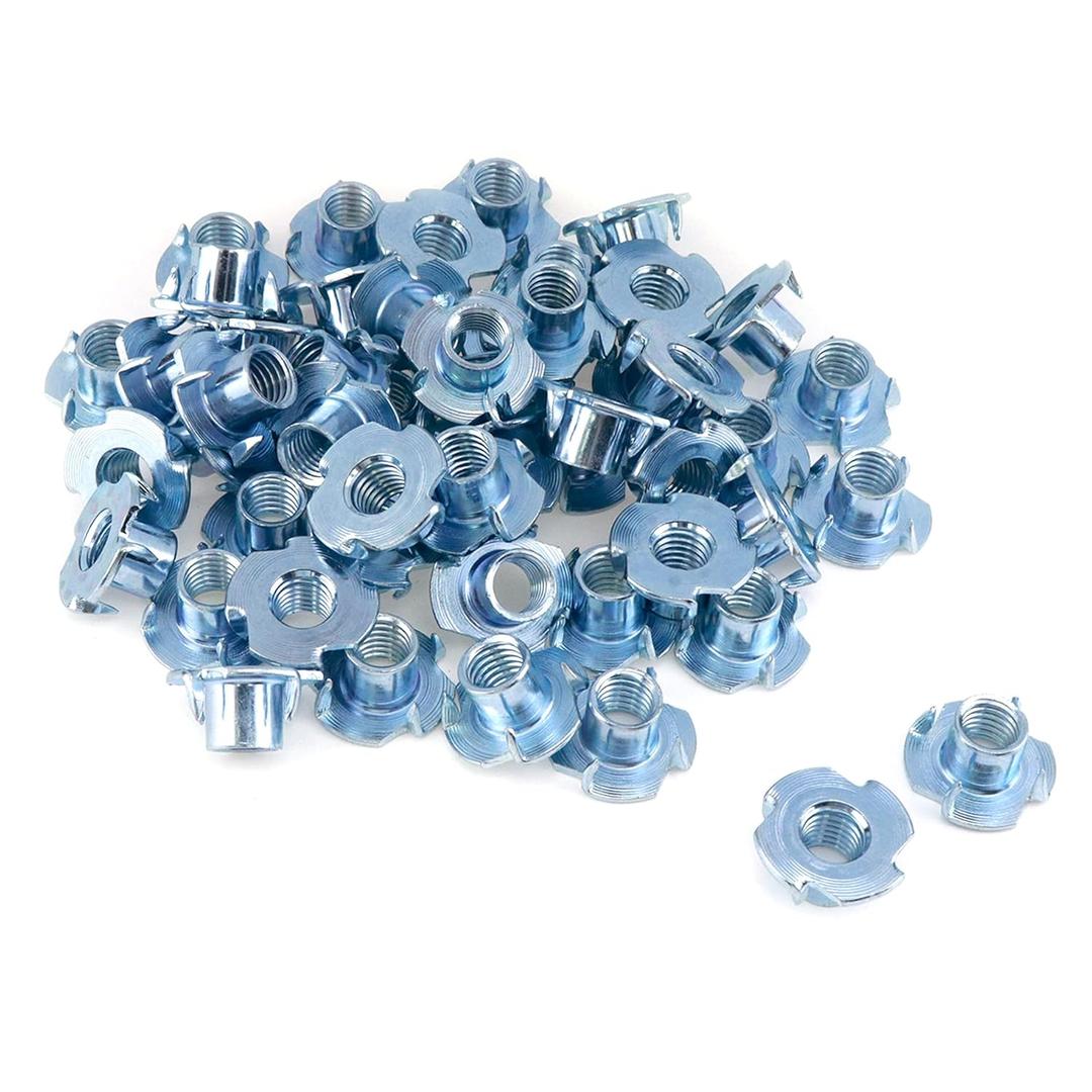 T Nuts M10 50Pcs Threaded Inserts T-Nuts, Zinc-Plated Steel 4 Pronged Tee Nut for Wood, Rock Climbing Holds Cabinetry