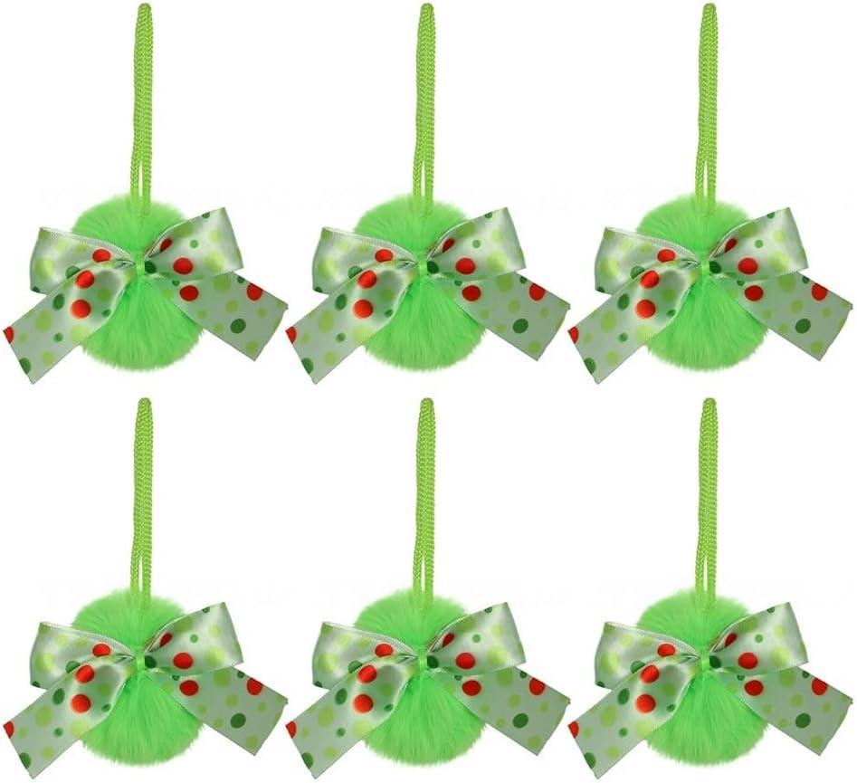 6 Pack Cute Christmas Plush Ball Hanging Decorations with Bright Red Ribbon, Ornaments for Christmas Tree, Bag, Keychain or DIY Holiday Projects, 5.1 Inch Diameter Festive Home Accents
