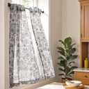 jinchan Small Window Curtains 36 Inch Linen Floral Curtain Set for Kitchen Bathroom Cafe Curtains Light Filtering Window Treatment Farmhouse Cottagecore Back Tab Drapes 2 Panels Blue on Beige
