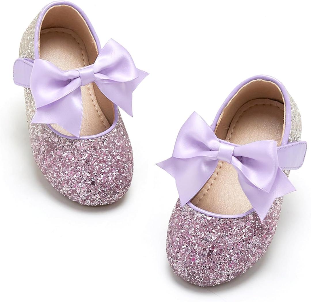 Kiderence Little Toddler Girls Dress Shoes Ballerina Ballet Flats Kids Mary Janes (Ck353 Purple) 7