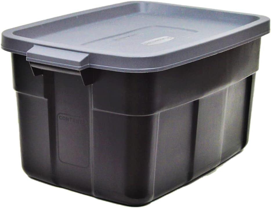 Rubbermaid Roughneck Tote 31 Gallon Stackable Storage Container with Stay Tight Lid & Easy Carry Handles, Black/Cool Gray (3 Pack)