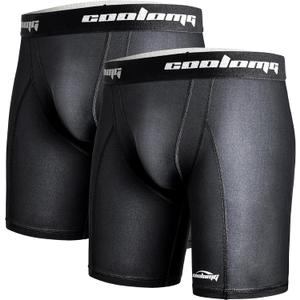 COOLOMG 2-Pack Youth Boys Compression Shorts with Cup Pocket for Baseball Football MMA Lacrosse,NO Cup (Small, Black)