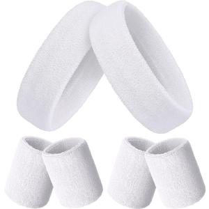 Bememo 6 Pcs Neon Sports Sweatbands Set Paris Sports Competitions Sweatbands 2 Headband 4 Wristbands Breathable Terry Cloth Athletic Bands for Basketball Tennis Costumes Cosplay (White)
