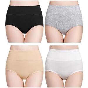wirarpa Women's Cotton Underwear High Waisted Ladies Panties Full Coverage Briefs 4 Pack (Large)