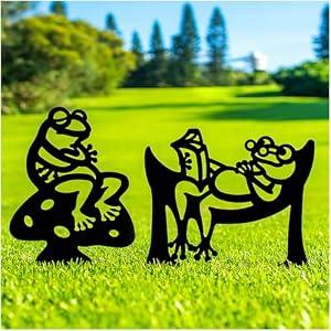 Frog Metal Garden Stakes Decorative Frog Gifts for Women/ Men Lovers Gifts, Black Silhouette Statues for Yard Art, Outdoor Decor, Outside, Patio, Lawn Ornaments, Garden Decorations