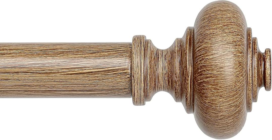 Wood Curtain Rods for Windows 30 to 56 Inch, Boho Vintage Decorative 1 Inch Diameter Wooden Curtain Rod, Adjustable Heavy Duty Rustic Farmhouse Drapery Pole with Imitation Wood Grain Finials