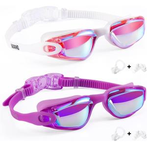 Aegend Kids Swim Goggles, Pack of 2 Swimming Goggles for Children Boys & Girls Age 3-14 (Aqua Crisp White & Aqua Purple)