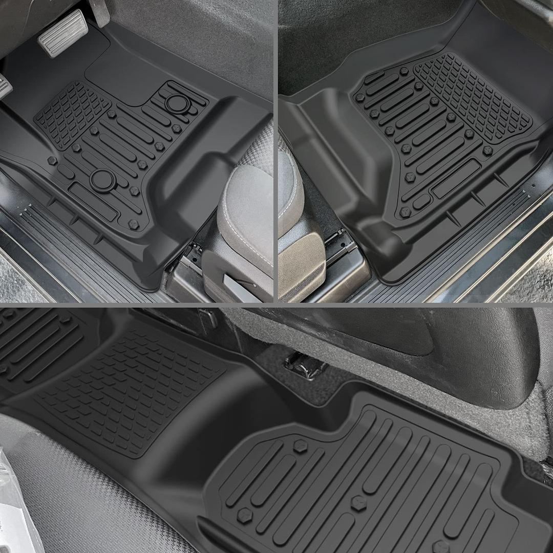 Floor Mat Liner Compatible with Silverado/Sierra 1500 2014-2018 & 2500 HD 2015-2019 & 3500 HD 2015-2018 & Silverado 1500 Legacy/Sierra 1500 Limited 2019, Double Cab, TPE Rubber