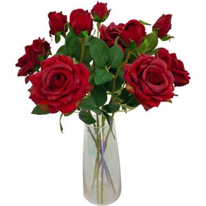 ATFL Fake Red Roses Flowers, 6 Pcs Faux Silk Real Touch Moisturizing Artificial Rose Flowers for Decoration DIY Wedding Party Home Office Decoration and Dining Table Centerpiece (6, red)