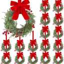 12 Pcs Small Christmas Wreaths Real Touch 9.8 Inch Mini Kitchen Cabinet Wreaths with Bow Ribbon, Artificial Cedar Greenery & Berries for Xmas Front Door Window Fireplace Farmhouse Holiday Decoration