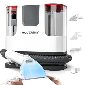 Upholstery Carpet Cleaner, MUJERBAY 12Kpa Portable Spot & Stain Cleaner Shampooer, Move with Universal Wheels & Handle, 1.18-inch Deep Cleaning Machine for Couch, Stairs, Car & Messes.