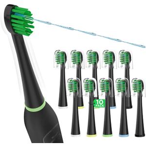 Replacement Toothbrush Heads for All Waterpik Sonic Fusion Models (SF-01, SF-02, SF-03, and SF-04 Series), Compact, with Covers, 10 Count, Black