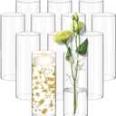 12 Pack Glass Cylinder Vases for Centerpieces 10 Inch Tall Clear Flower Bulk Vase Hurricane Floating Candle Holder for Table Home Decor Wedding Holiday Floral Shelf Party Dining Decoration
