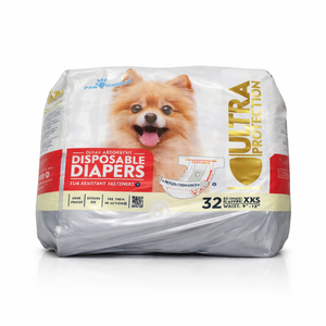 Paw Inspired 32ct Disposable Dog Diapers | Female Dog Diapers Ultra Protection | Diapers for Dogs in Heat, Excitable Urination, or Incontinence (XX-Small)