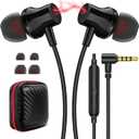 Wired Headphones Earphones for Laptop PC Chromebook Noise Isolating Ear Buds with 3.5mm Plug in Audio Jack Microphone HiFi Stereo Clear Call Volume Control for Kindle Fire Switch MP3 Android School (Black)