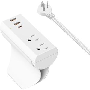 ETL Listed. Couch Charging Station, HEZI Sofa Outlet with 2 AC Outlets 3USB Ports (PD20W USB-C), 1050J Surge Protection, 10ft Flat Power Cord for Furniture Couch (White)