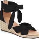 LAICIGO Womens Espadrilles Wedge Sandals Back Zipper Closure Open Toe Platform Ankle Strap Summer Dress Shoes with Bow (9, Black)