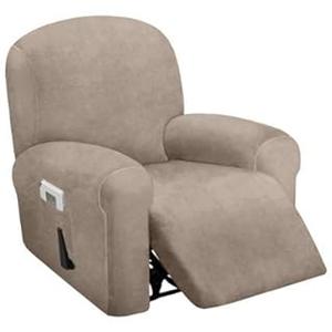 Ultimate Decor 4-Piece, 1 Seat Recliner Cover, Velvet Stretch Reclining Chair Covers for 1 Cushion Reclining Sofa, Single Seat Recliner Couch Cover, Thick, Very Soft, Machine Washable (Taupe)