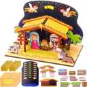 8 Pack Wooden Christmas Nativity Craft for Kids 3D Make Your Own Religious Jesus House DIY Christian Nativity Scene Craft for Classroom Art Activities Sunday School Xmas Party Decoration