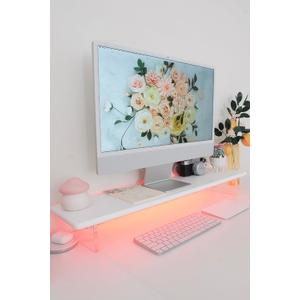 Bamboo Monitor Stand Riser with Acrylic Legs for Desk,31.5 Inches Desktop Shelf Supports for PC Computer Monitor, Laptops, Printer, Speakers (White)