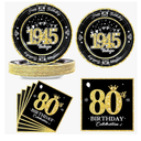 60 PCS Vintage 80th Birthday Plates and Napkins Set, 80th Birthday Decorations Black and Gold, Service for 30, 1945 Birthday Dessert Plates and Napkins Party Supplies for Men Women