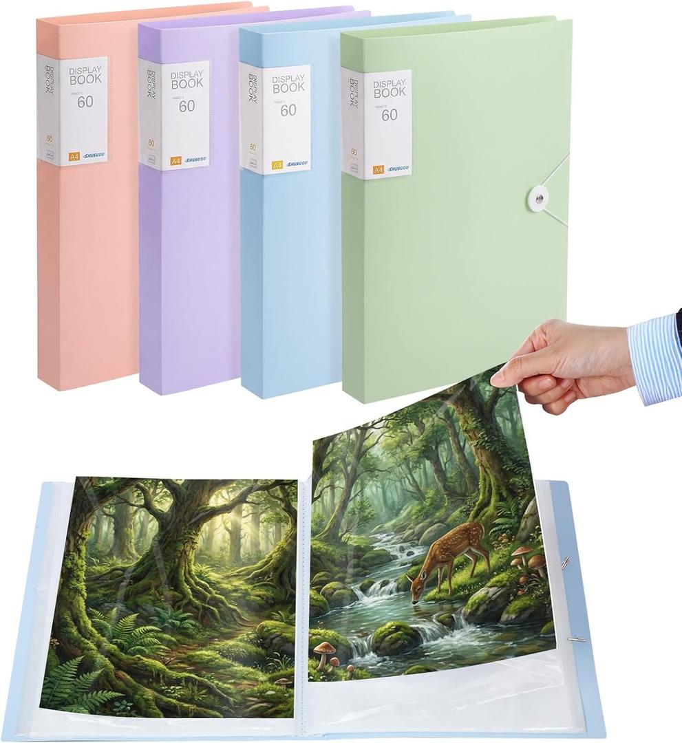 4 Pack Art Portfolios 9"x12", 60 Pockets Large Portfolio Folder Display 120 Pages, Pocket Binder with Plastic Sleeves, Diamond Painting Storage Book, Art Presentation Folder, Portfolio Binder, 12.2 x 9.06 x 1.57 inches