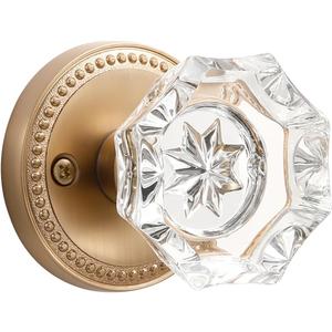 1 Pack Champagne Bronze Door Knobs Crystal Door Knob Passage Door Knobs Glass Interior Door Knob for Hall and Closet Zinc Alloy