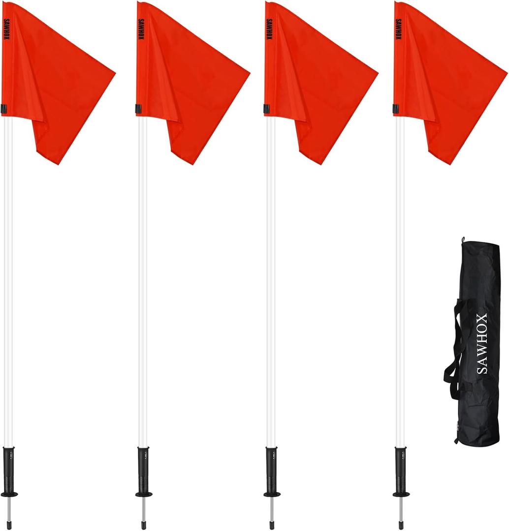 Soccer Corner Flags with Bag, 4-Piece Set for Soccer Field, 5ft ABS Flagpoles for Agility Training (White)