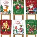 Tiamon Christmas Chair Covers Set of 6 Classic Chair Back Covers Elk Christmas Ball Candle Snowman Candy Cane Dining Room Washable Slipcovers Removable Seat Protector for Xmas Party Kitchen Decoration