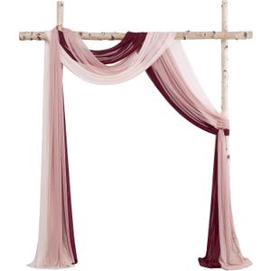 Floroom Wedding Arch Draping Fabric 3 Panels 20Ft Chiffon Fabric Drapes Arbor Drapery Wedding Ceremony Reception Swag Decorations (Burgundy +Dusty Rose +Blush), 30"W x 240"L