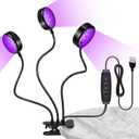 YGS-Tech LED Black Light, 15W UV Lamp with USB, Three Head Dimmable Gooseneck UV Light, Wavelength 389-405nm Black Lights for Resin, Neon Body Paint, Bedroom and Glow Party Decorations (Round)