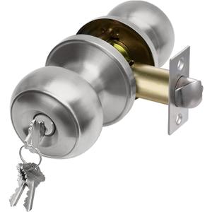 CML Hardware Keyed Entry Door Knob Set, Entrance Door Lock in Solid Stainless Steel for Exterior and Interior, Round Ball Handle, 1 Pack
