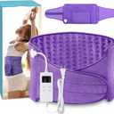 Heating Pad Back Pain Relief Electric Heating Pad for Period Cramps Lower Back Neck Shoulders Pain Relief 6-Hour Auto Off 12x24 Heated Pad + 20" Belt 4 Timer 6 Heat Level Wrap (Purple)