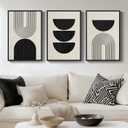 Framed Boho Black and White Abstract Wall Art, 3 Piece Modern Beige Canvas Prints Paintings Artwork for Walls, Black Geometric Pictures for Living Room Bedroom Hallway Office Wall Decor 16x24 In, 16" W x 24" H x 3Pcs