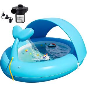 Inflatable Kids Pool with Canopy,Blue Whale Sprinkler Baby Swimming Pool for Toddlers,Portable Kiddie Pool for Backyard Outdoor Water Fun 76.0"64"37.4"