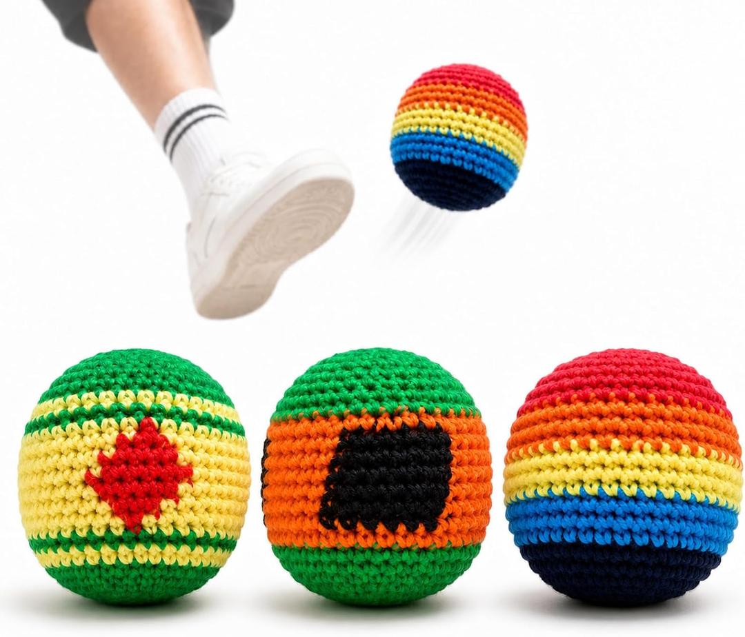 Footbag Sand Filled Kicking Bag - 3/6/12 Pack Soft Suede Foot Bag for Freestyle Kicking, Durable Hand-Stitched Round Training Bag for Practice, Campus Games & Gifts, Indoor & Outdoor Party, Multicolor