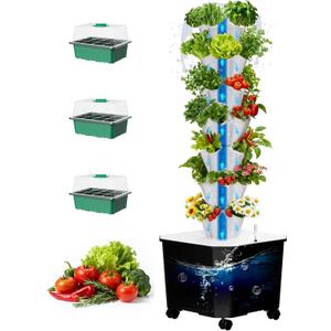 Vertical Hydroponic Tower Garden，35 Pods 7-Layer Indoor Outdoor Growing System with Smart Timer,3 Seed Starter Tray.Water Pump-BPA-Free Modular ，for Hydroponic Gardening Lovers Planting Vegetables