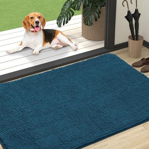 OLANLY Dog Door Mat for Muddy Paws 47x32, Absorbs Moisture and Dirt, Absorbent Non-Slip Washable Doormat, Quick Dry Chenille Mud Mat, Entry Indoor Entryway Carpet for Inside Floor, Atlantic Blue