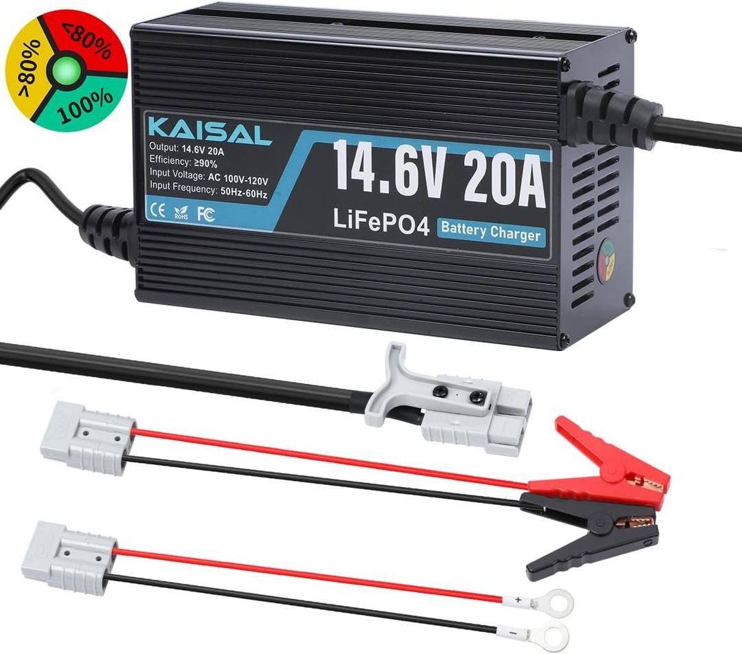 12V 20A Lithium Battery Charger 14.6V LiFePO4 Battery Charger for 12.8V LiFePO4 Lithium Deep Cycle Rechargeable Battery 0V Wake Up 12 Volt Charger with 3 Connectors for RV, Boat, Car, Marine, Solar
