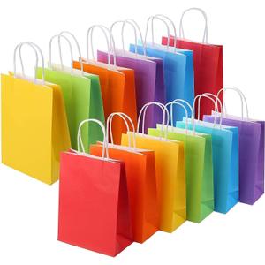 SUNCOLOR 12-Pack Rainbow Small Gift Bags with Handles – 8" Recyclable Goodie Bags for Party Favors, Birthdays & Celebrations