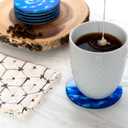 Set of 6 Round Drink Coasters, Blue Floral Design, Gift Boxed, Tempered Glass, Non Slip, Suit Indoor or Outdoor, Kitchen, Dining, Living