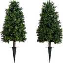Nearly Natural 2.5ft Artificial Boxwood Topiary Plants 2-Pack with UV Resistant Ground Stakes for Indoor Outdoor Home Decor and Garden Decoration