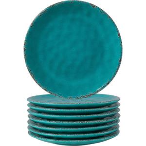 Melamine Dessert Plate, 6 inch Small Dinner Plates, Set of 8, Vintage Appetizer Plate Serving Dishes, Small Serving Plates Party Plates for Fruit Snack Side Dishes, Teal