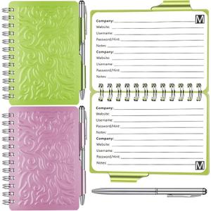 Zonon 2 Pieces Portable Password Book Password Organizer Notebook with Pen Mandala Spiral Bound Notebook (Green, Pink)