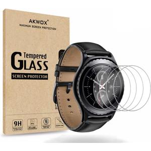 AKWOX (4-Pack) Tempered Glass Screen Protector for Gear S2 / Samsung Galaxy Watch (42 mm), [0.3mm 2.5D High Definition 9H] Clear Screen Protector for Samsung Gear S2 Frontier/Classic/Gear Sport