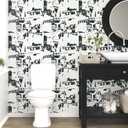 Black Peel and Stick Wallpaper Vintage Newspaper Script News Wall Paper White Contact Paper for Cabinets Kitchen Countertop Self Adhesive Removable Bathroom Bedroom Apartment 17.5"x102"