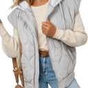 EVALESS Women's Puffer Vest Cropped Hooded Zip Up Sleeveless Quilted Jacket 2025 Fall Fashion Lightweight Warm Outdoor Casual Vests Outerwear Coat with Pockets, Grey, X-Large