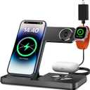 3 in 1 Charging Station for Multi Devices, Wireless Charger for iPhone 8-16 Series & Apple Watch, Wireless Charging Station for AirPods Pro/4/3/2 Black