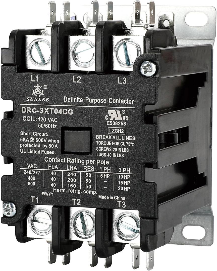SunLee 3 Pole 40 Amp contactor 120V coil UL DP Contactor HVAC Contactor A2L Compliant 42CF35AF equivalent