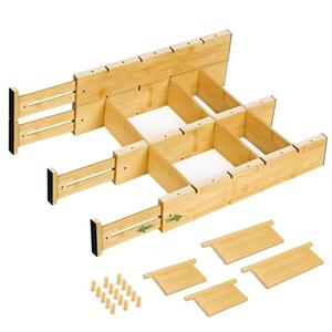 Bamboo Drawer Dividers 4PCS with Inserts, Expandable Kitchen Utensil Drawer Organizers,Adjustable drawer organizer for deep drawers Dresser Closet Underwear Storage Bedroom Bathroom Drawers(16.6"-22")